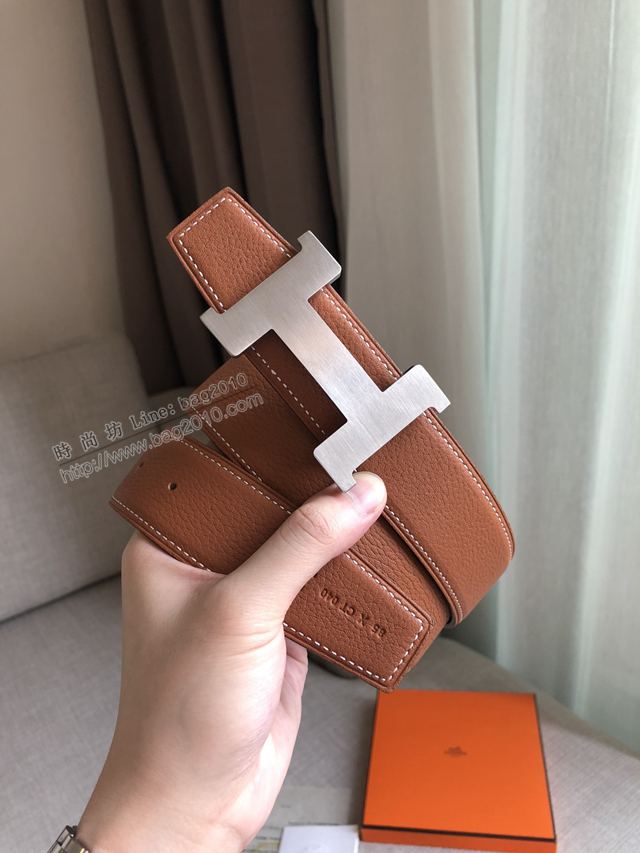 Hermes皮帶 官網同步 38MM 荔枝紋牛皮 愛馬仕男士腰帶  xfp2085